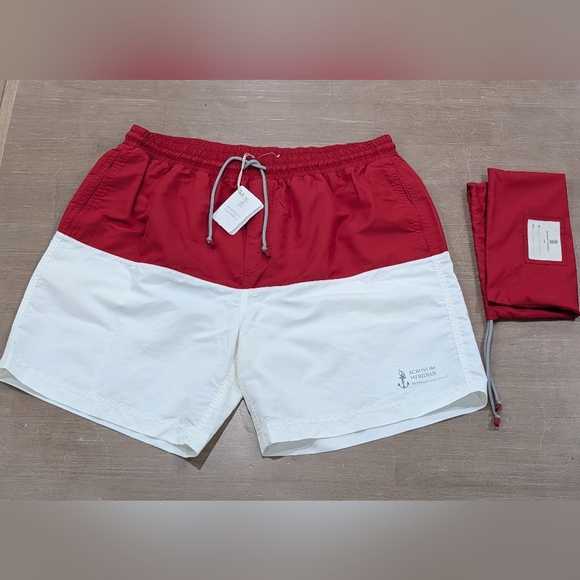 Brunello Cucinelli Colorblock Swim Shorts Trunks Red/White XL